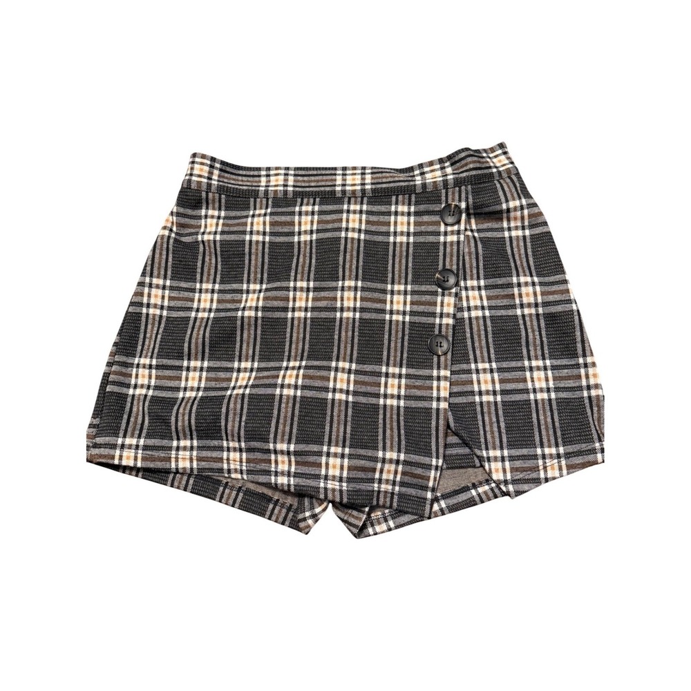 Altar'd State Plaid Skort Womens Large Grey White Tan Button Wrap Front Mini